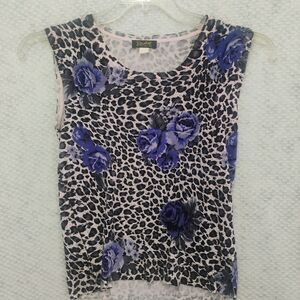 Vintage Elizabeth New York Leopard Print Top White Black Size M Cottagecore Boho